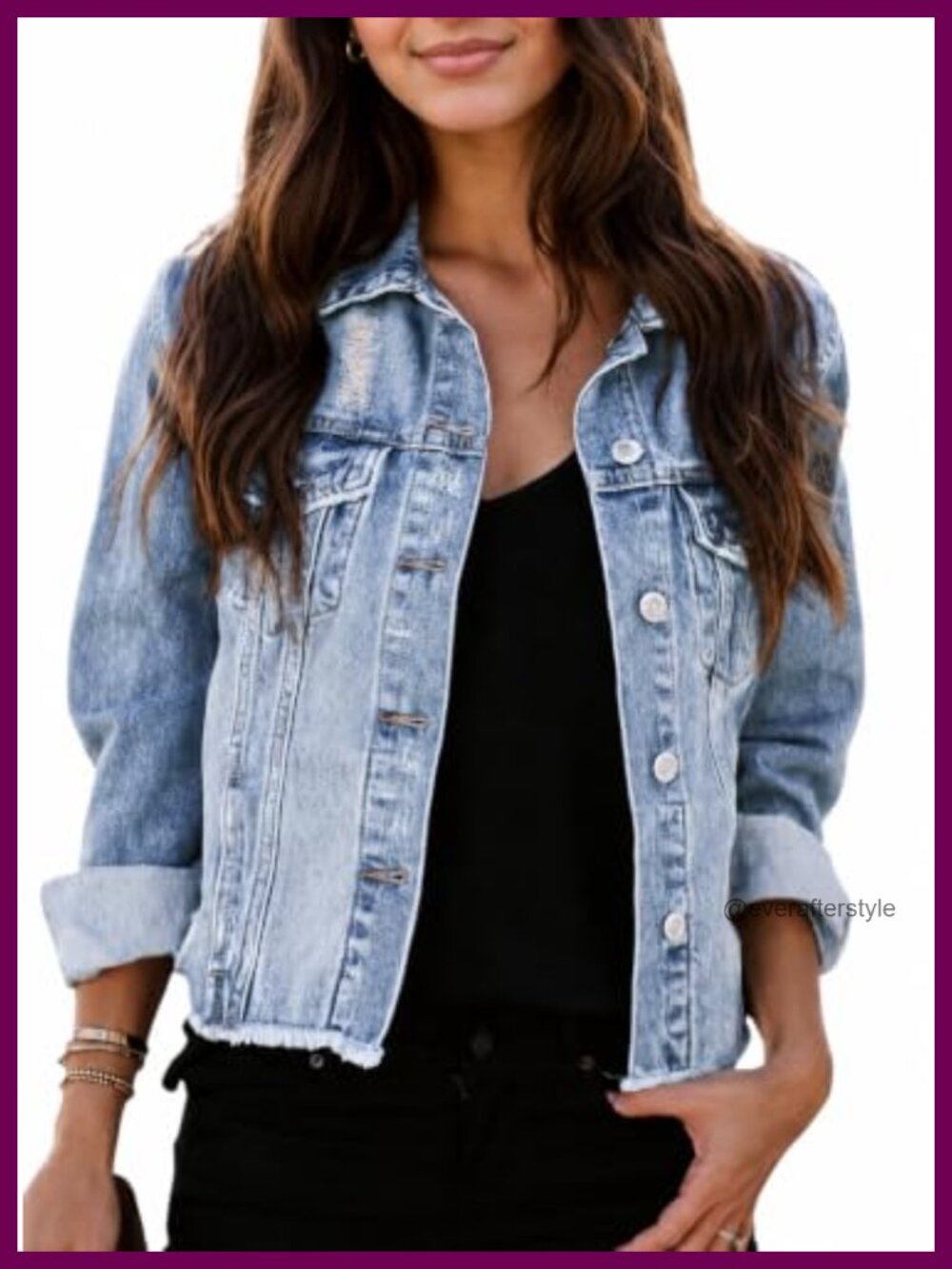 Women's Kedera Distressed Denim Jean Jacket Button Down Western Coat